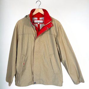 Geoffrey Beene Short Khaki Windbreaker Jacket w/ Packable Hood Size S